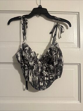 Missguided Black & White Tropical Tie-Strap Bustier
